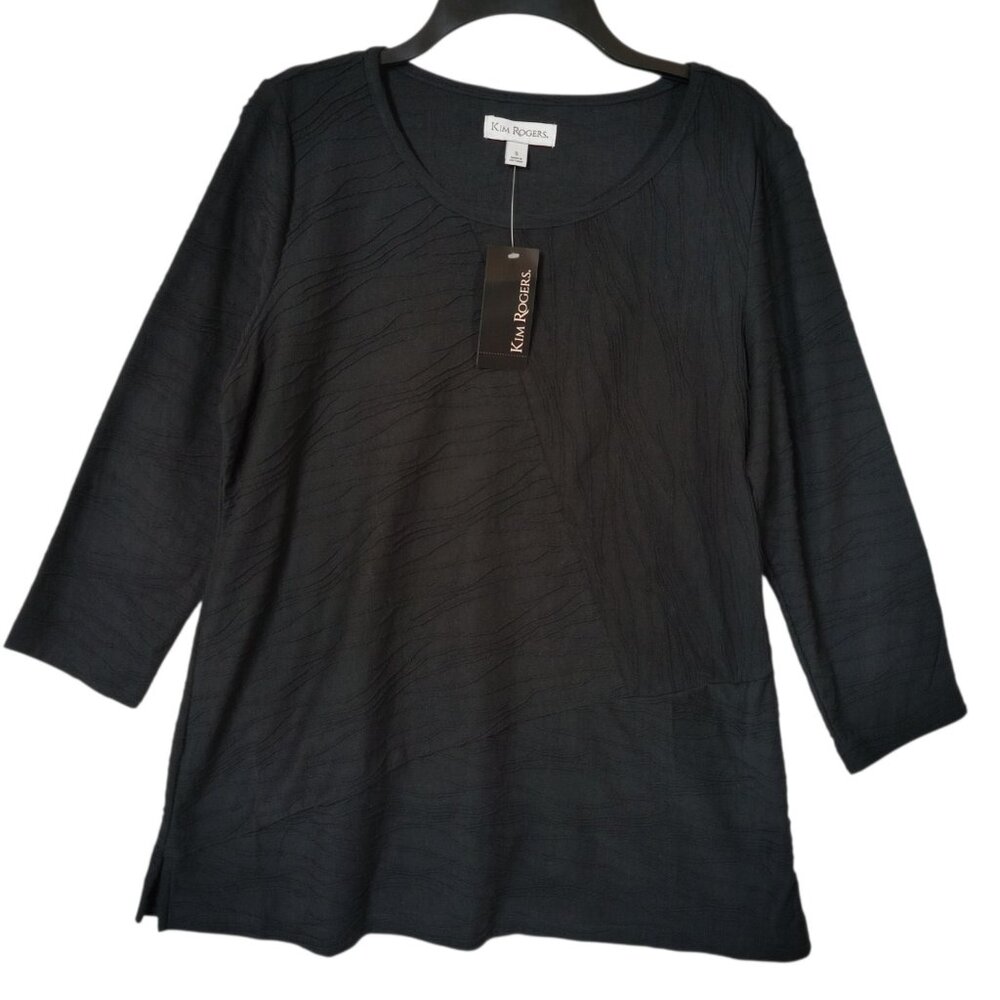 NWT Kim Rogers Textured Top 3/4 Sleeves Black Women's Size Small